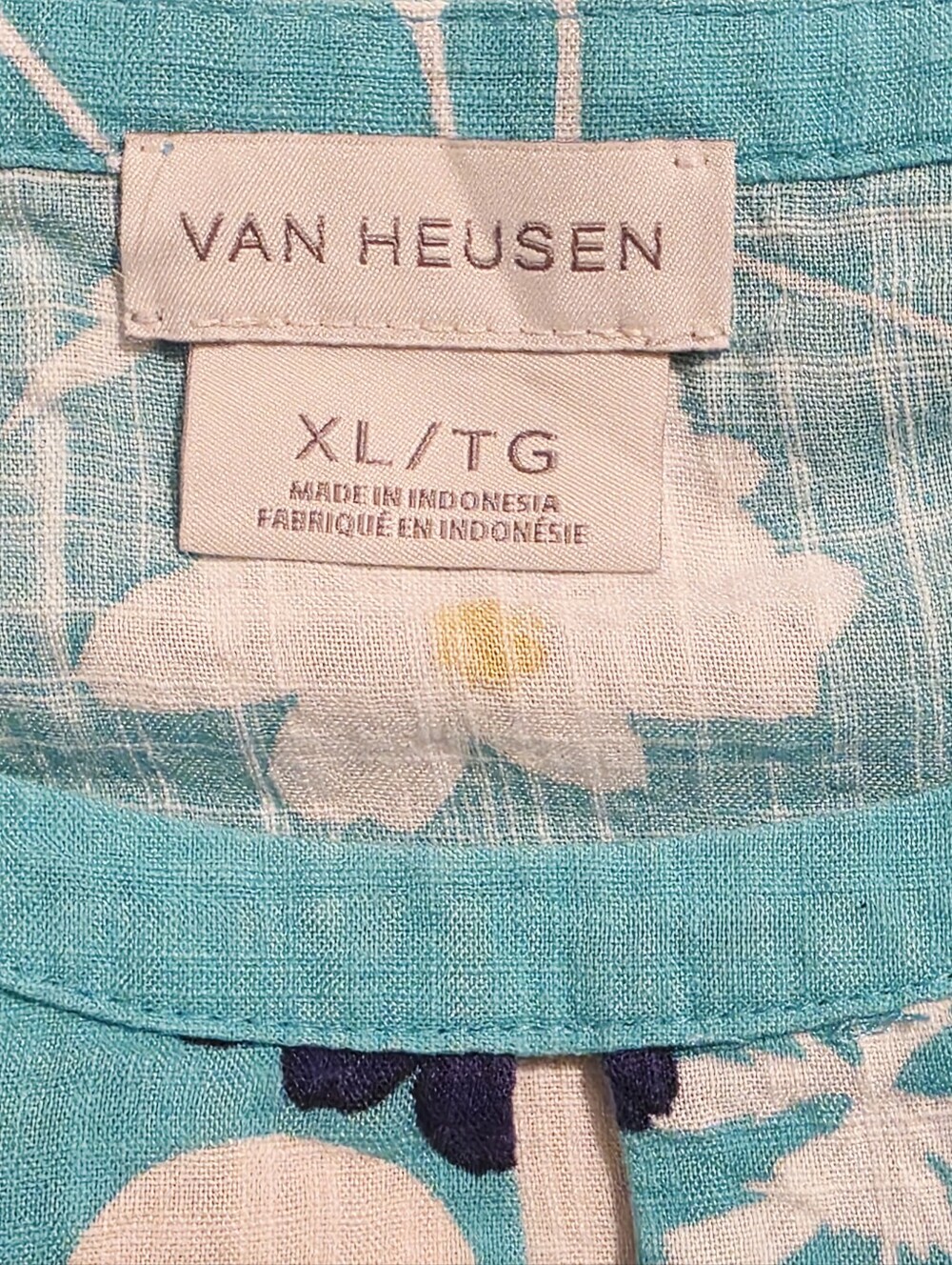 Van Heusen Floral Cotton Blend Peasant Blouse XL Aqua Blue White - Picture 7 of 8